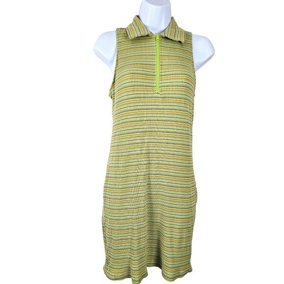 Womens S Wild Fable Green Apple Stripe Bodycon Polo Dress Zip-Front Casual Chic - Picture 3 of 8